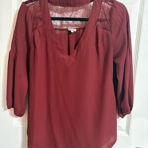 Kismet Deep Red Lace Accent Blouse